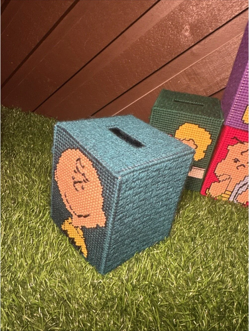 Vtg Peanuts Plastic Canvas Tissue Box Covers Lot of 8 Charlie Brown Snoopy Lucy